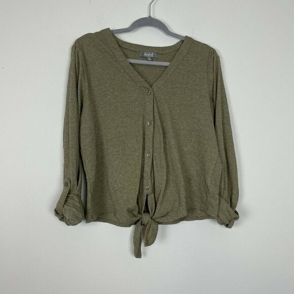 Marled Green Button Up Top Womens Size Large EUC - Picture 8 of 8